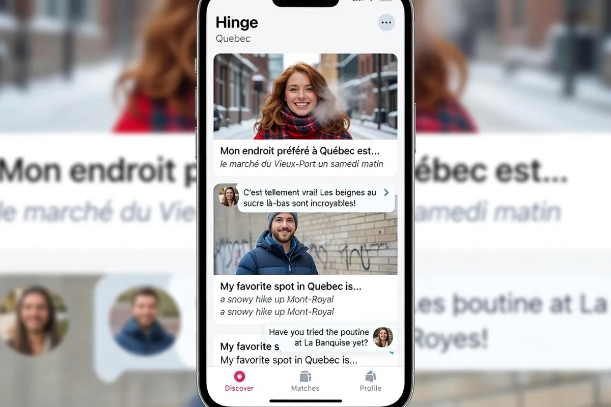 Interface Hinge avec profils québécois et prompts