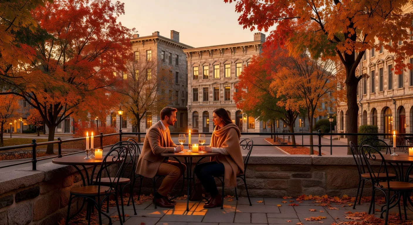 Terrasse restaurant Grande All&eacute;e Qu&eacute;bec ville automne couple