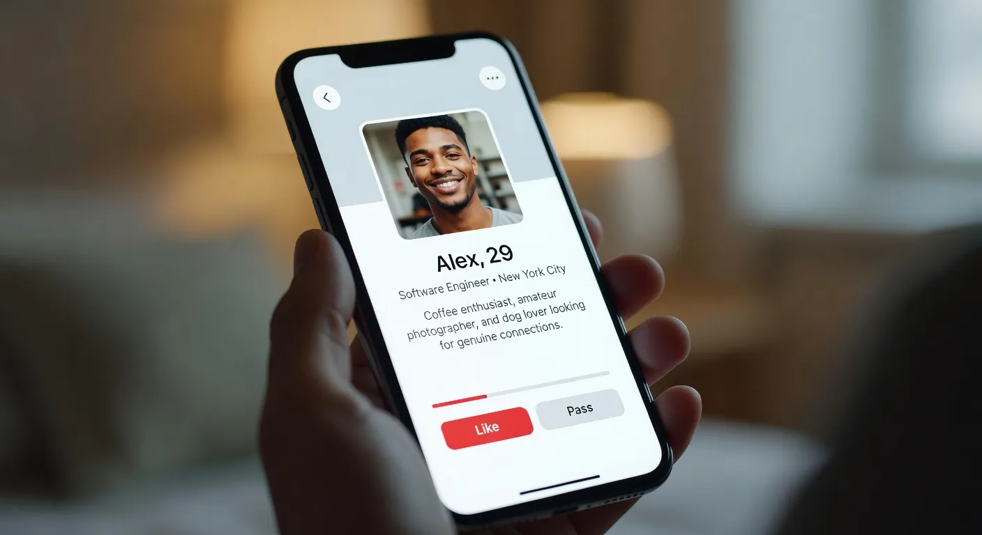 &Eacute;cran smartphone interface profil application rencontre moderne