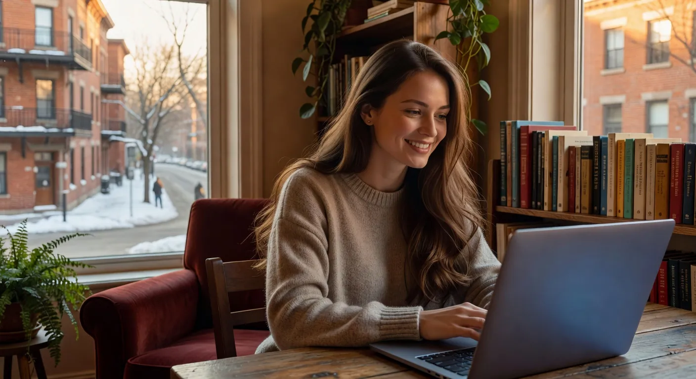 Femme slave au teint clair portant un manteau d'hiver pr&egrave;s de la cath&eacute;drale Sainte-Sophie &agrave; Montr&eacute;al