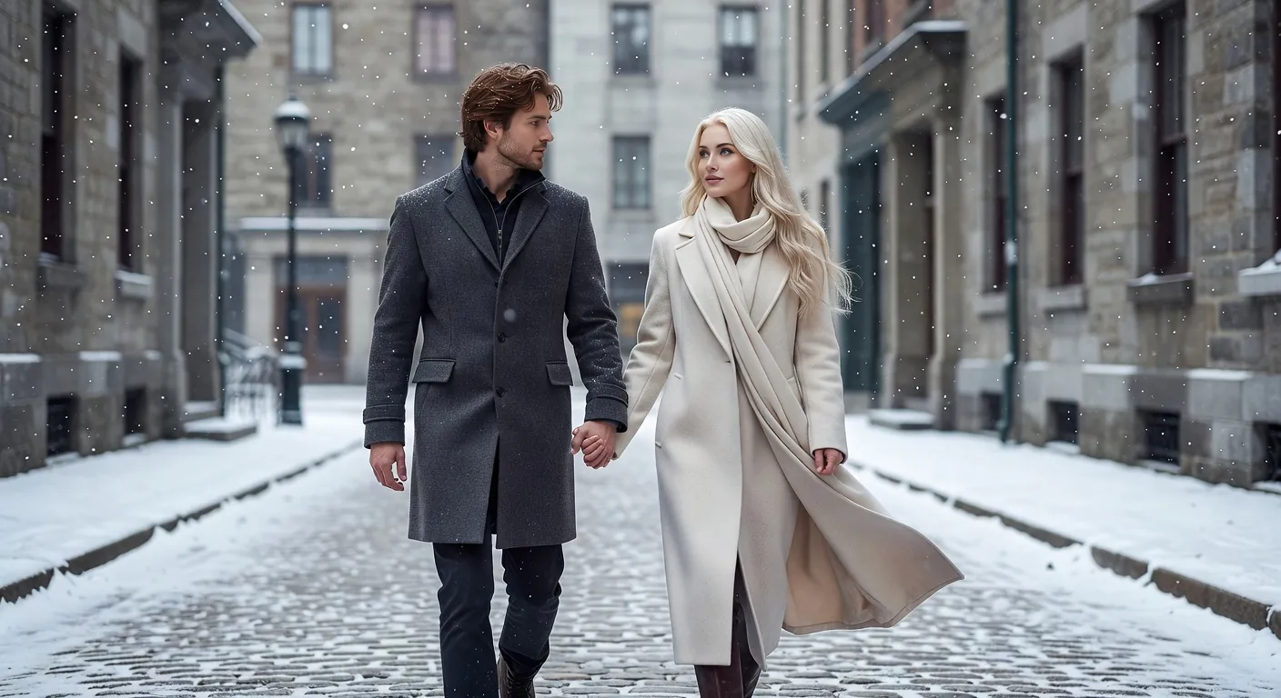 Couple europ&eacute;en compos&eacute; d'un homme canadien et d'une femme ukrainienne marchant dans les rues pav&eacute;es de Lviv