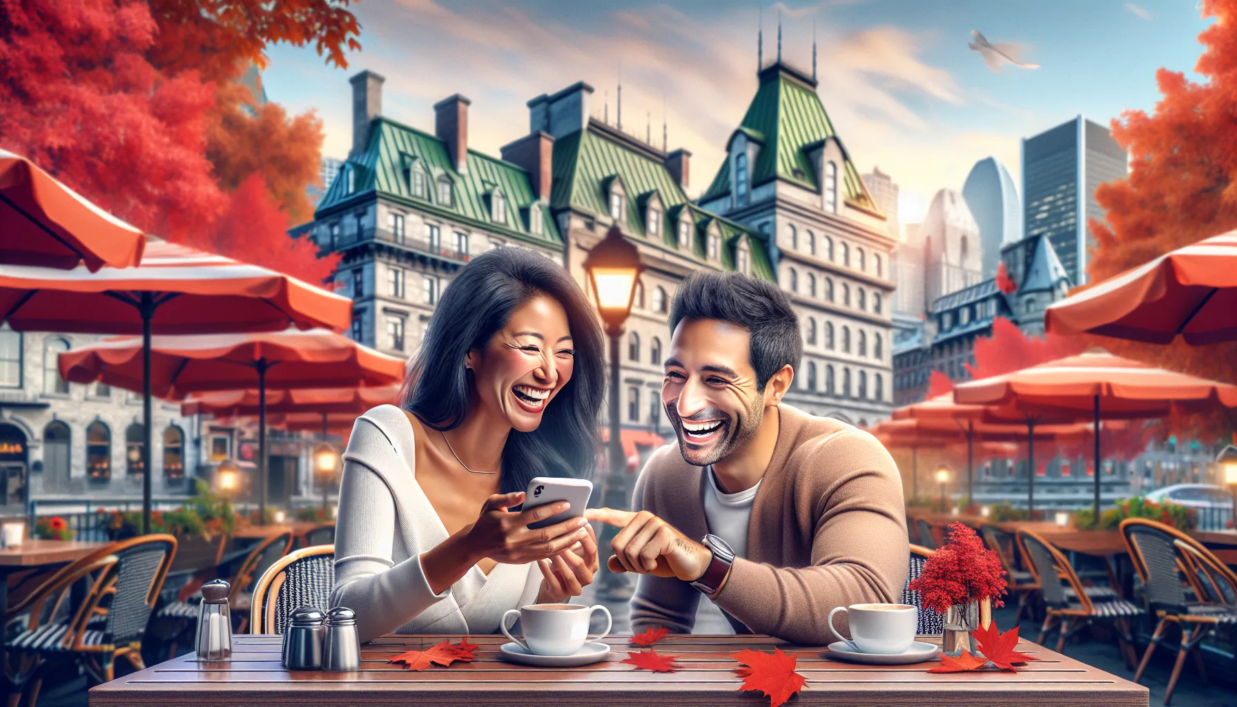 Couple qu&eacute;b&eacute;cois souriant qui s'est rencontr&eacute; gr&acirc;ce &agrave; un site de rencontre gratuit