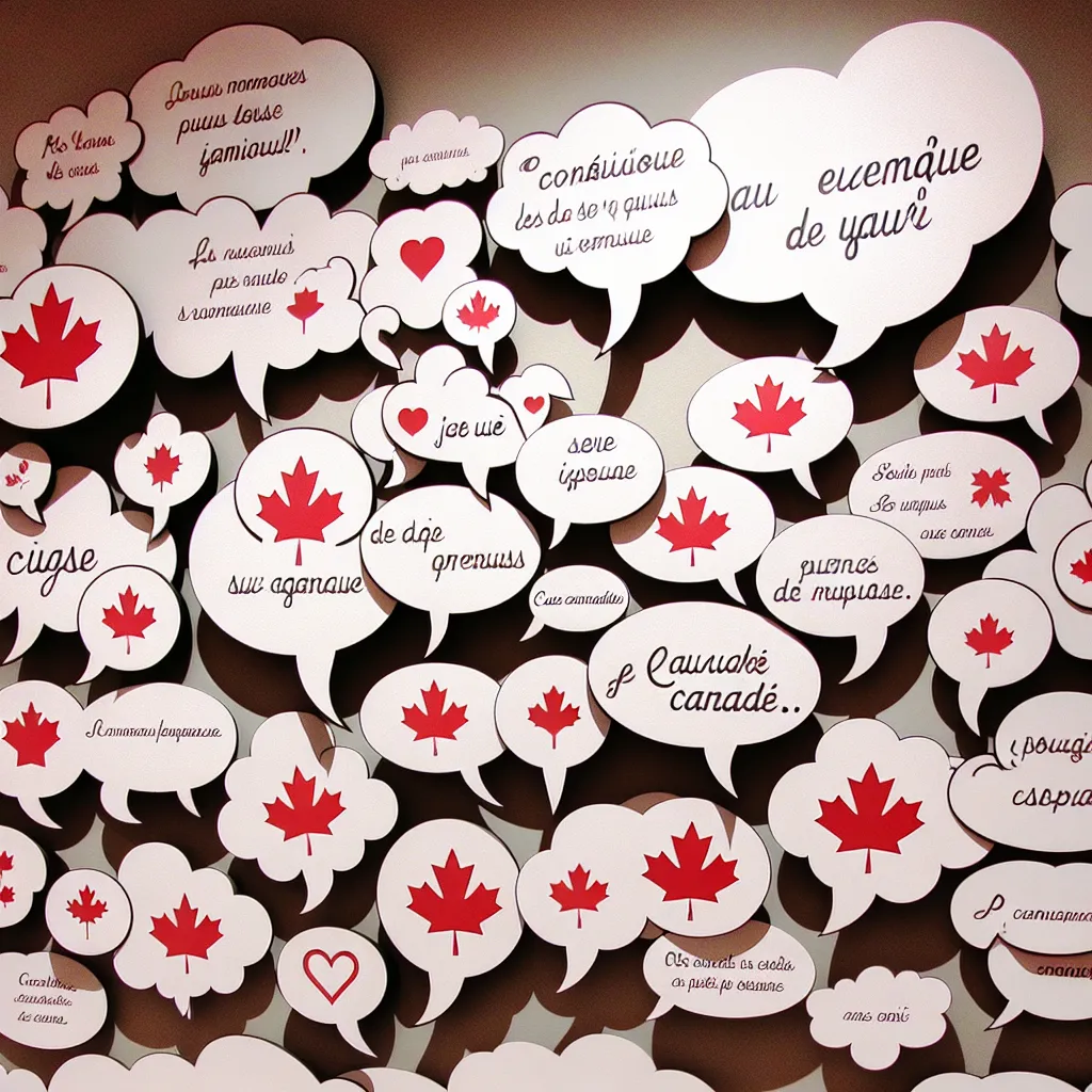 Bulles de dialogue avec des expressions québécoises romantiques