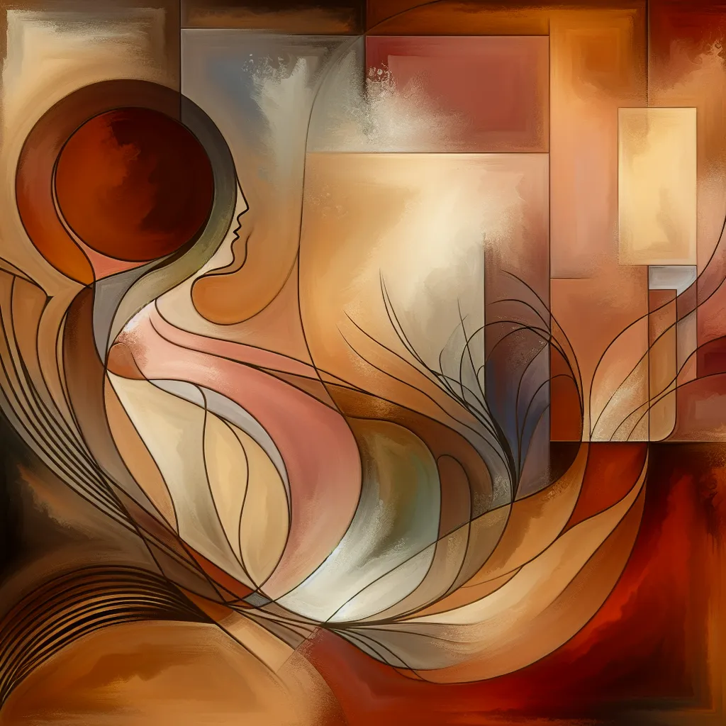 Composition artistique abstraite evoquant la liberte et la connexion, tons chauds et elegants