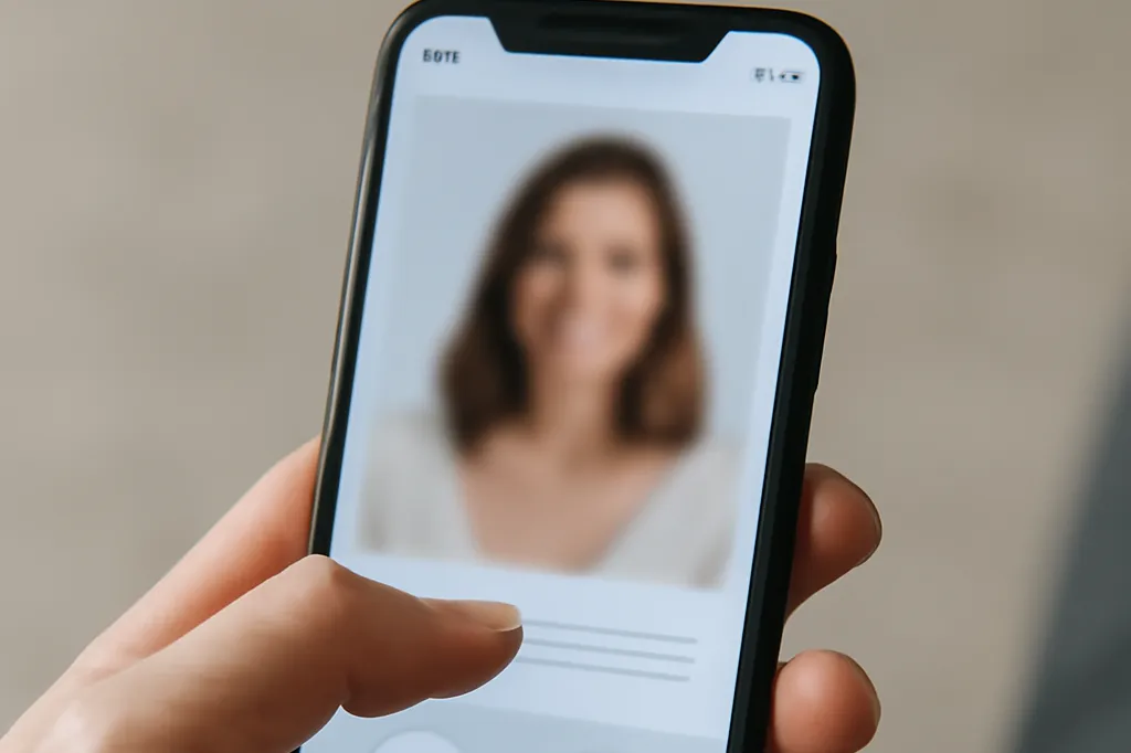 Écran de téléphone montrant l'option de blocage d'un profil sur une application de rencontre