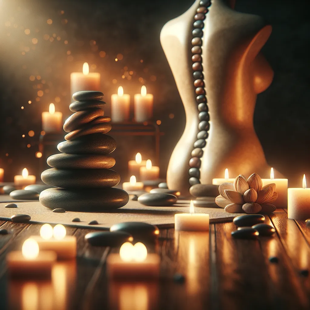 Concept spa et bien-être avec pierres de massage et bougies