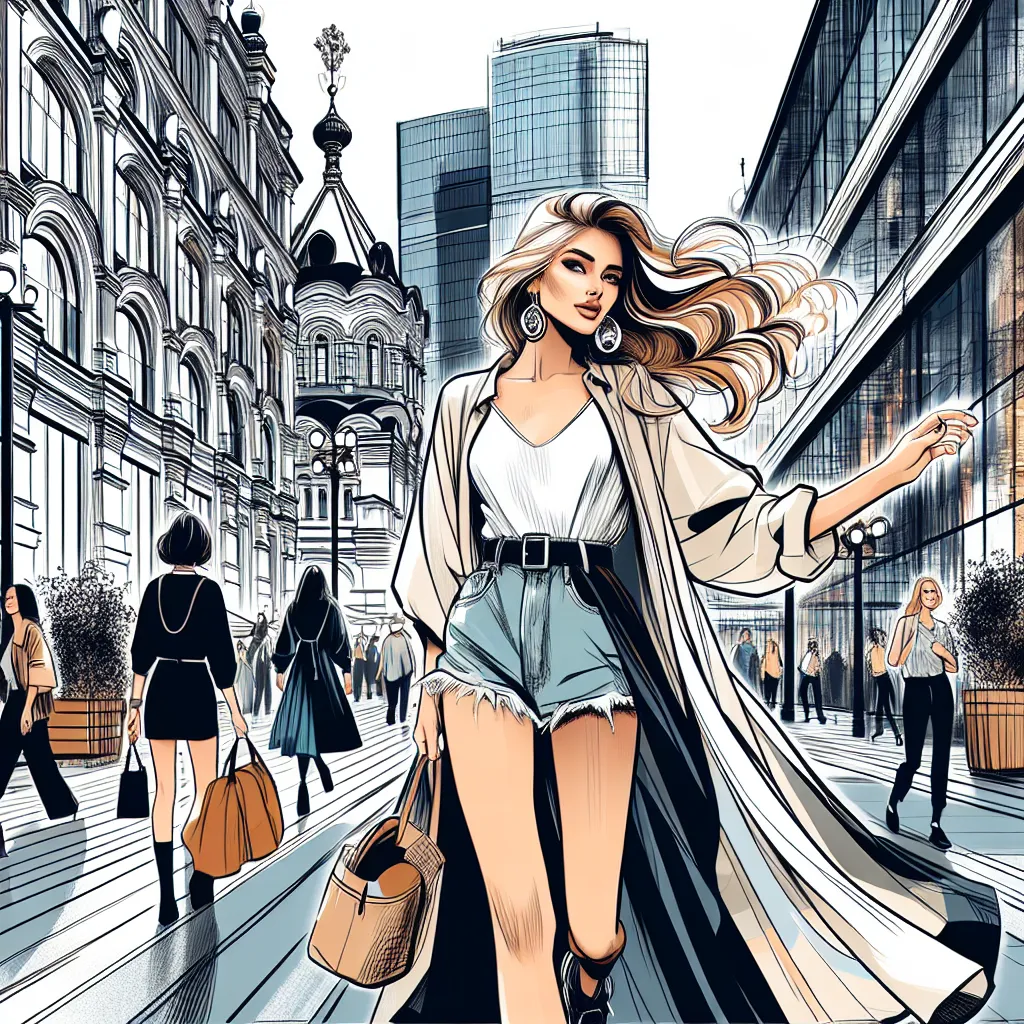 Femme russe moderne en vetements decontractes marchant dans une ville, naturelle et authentique